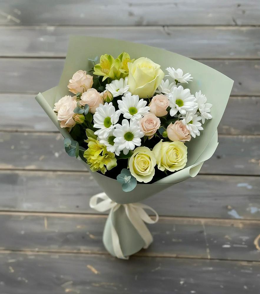 Букет цветов из: Альстромерии, Розы и Хризантемы в Трудобеликовский