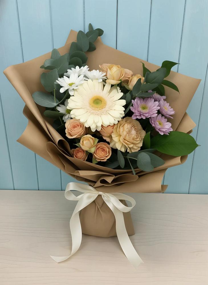 Букет цветов из: Герберы и Хризантемы в Трудобеликовский