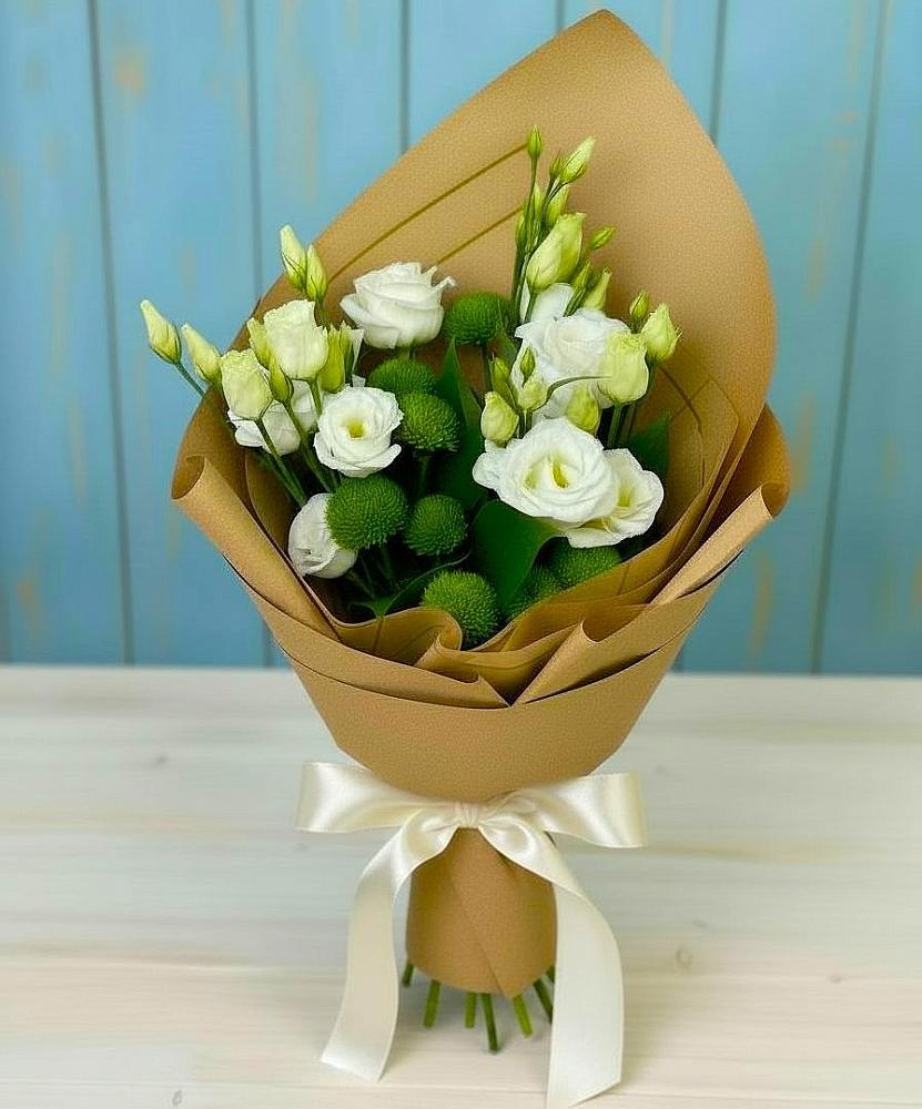 Букет цветов из: Хризантемы и Лизиантусы в Трудобеликовский