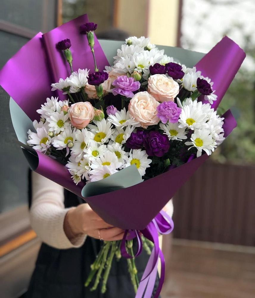 Букет цветов из: Хризантемы, Гвоздики и Розы в Трудобеликовский