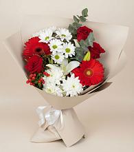 Букет цветов из:  Розы, Хризантемы, Герберы и Лилии в Трудобеликовский