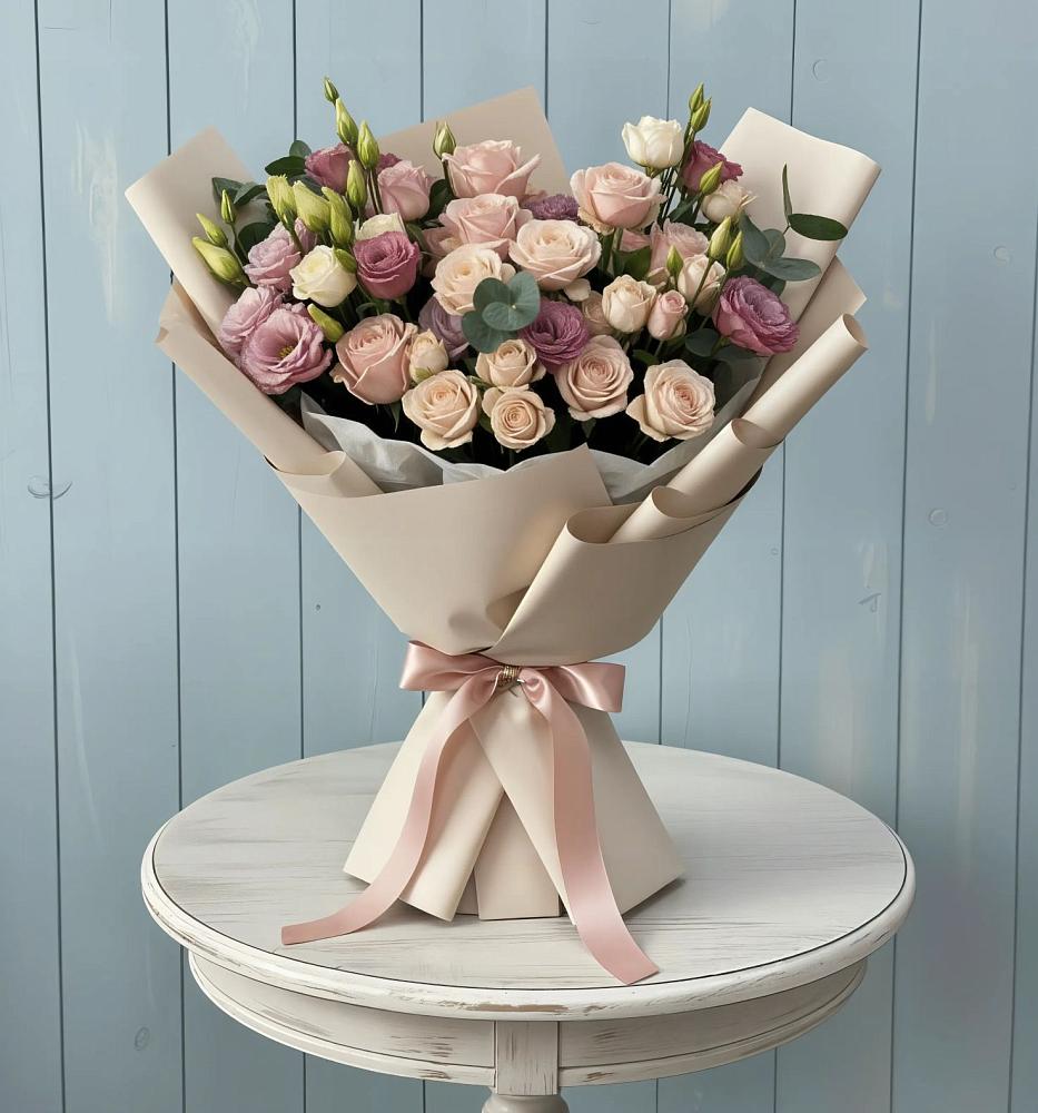 Букет цветов из: Розы и Лизиантусы в Трудобеликовский