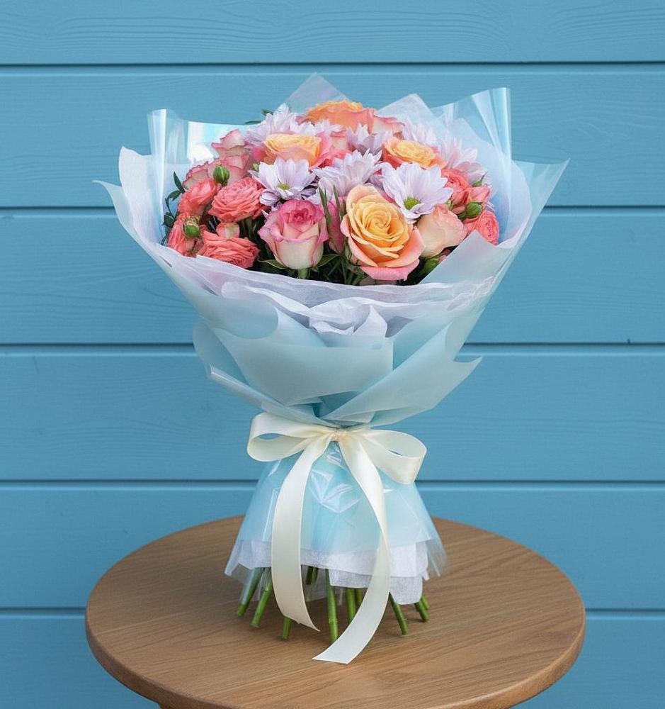 Букет цветов из: Хризантемы и Розы в Трудобеликовский